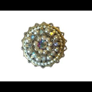 Vintage CORO Faux Pearl AB Rhinestone Brooch